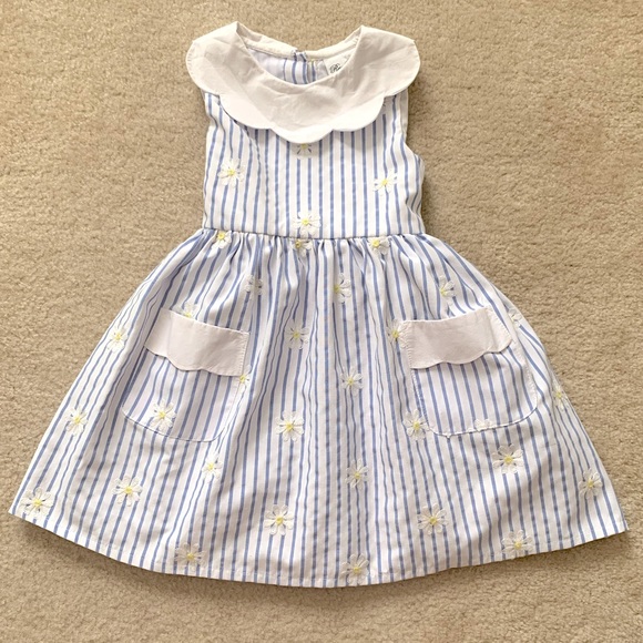 Rare Editions Other - Rare Editions Blue & White Striped Dress With Embroidered Daisies